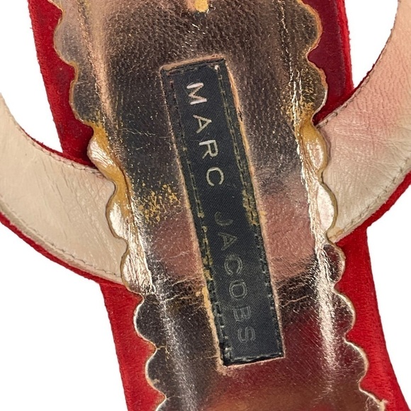 MARC JACOBS PEEP TOE FLOWER EMBELLISHED SUEDE WEDGE SANDAL HEELS - Picture 14 of 14